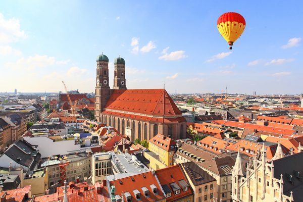 The aerial view of Munich city center from the tower of the City Hall